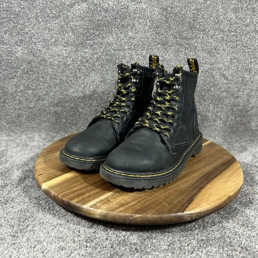 Dr Martens 1460 Panel J Youth Size 3 Black Leather Zip Lace Up Combat Boots Used